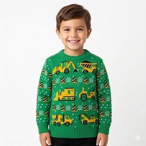Rocksic Construction Truck Ugly XS Christmas Sweater Toddler Boys